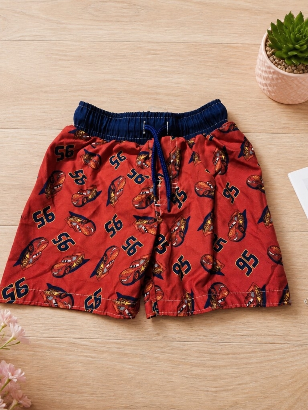 Disney Pixar Cars Lightning McQueen Swim Trunks Boys 2T Red Beach Shorts